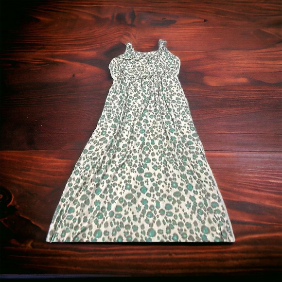 Ann Taylor Loft Womens Tan Green Leopard Print Maxi (56”) Dress Sz M Sleeveless - Picture 2 of 15